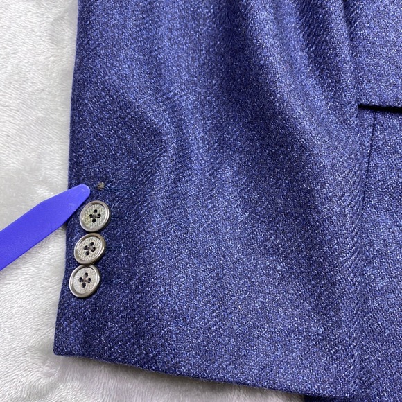 Gene Hiller Loro Piana Canada Wool Blazer Men Sz 42S Blue Herringbone Sport Coat - Picture 5 of 14